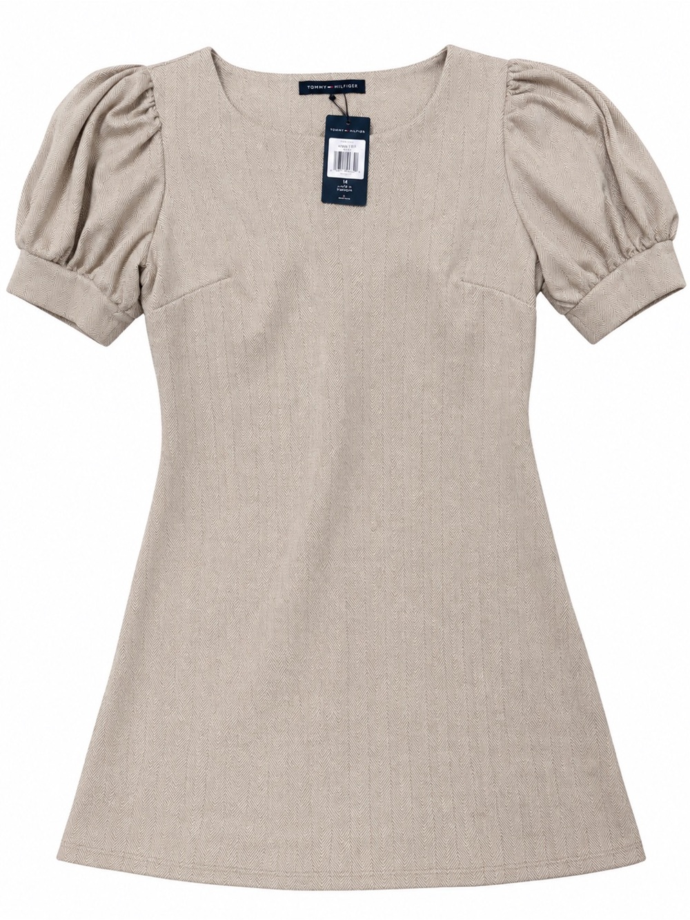 Tommy Hilfiger Beige Puff-Sleeve A-Line Dress